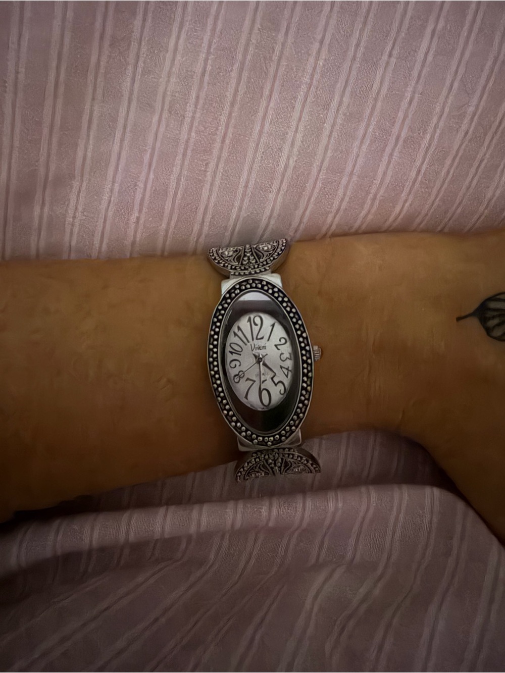 Silver-Tone Oval Women's Bracelet Watch with Decorative Accents